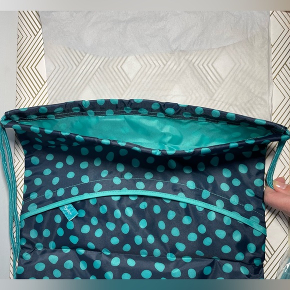 Thirty-One Cinch Sac Navy Lotsa Dots 439K Navy & Teal NIP - Picture 4 of 7